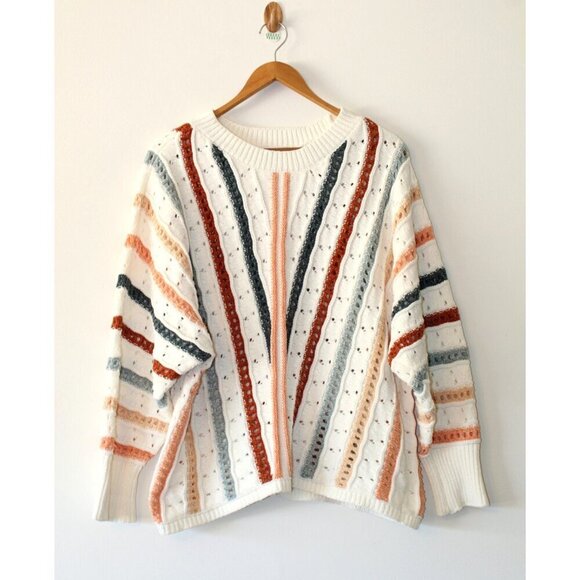 Maurices Chenille Stripped Dolman Sweater Multicolor Crochet Size XL Cozy Comfy - Picture 8 of 9